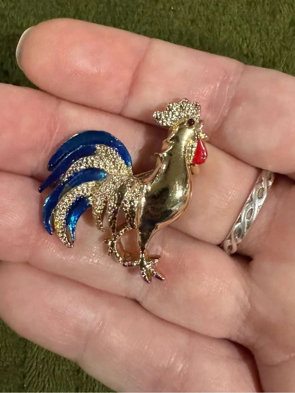 Gerry's Rooster Brooch with Blue & Red Enamel Accents